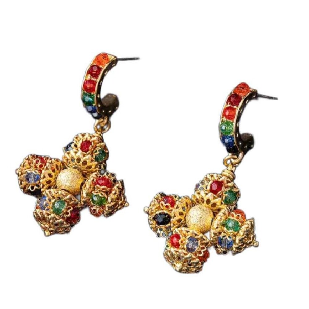 Vibrant Multicolor Cross Earrings – Statement Gold Finish